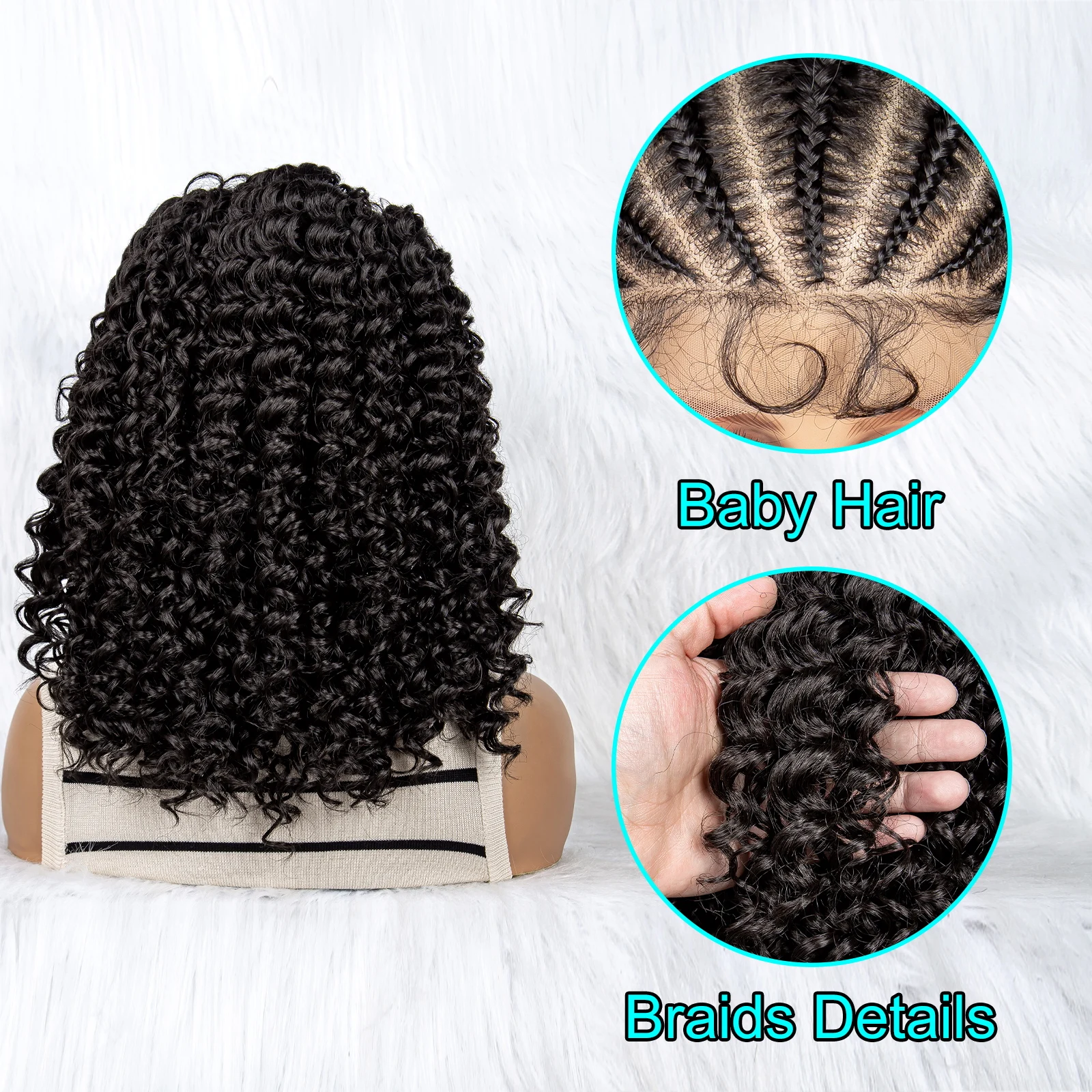 Braided Synthetic Lace Front Wig With Baby Hair For Black Women Kinky Curly Hair Curly Bob lace front wig lace wigs womens synthetic wigs synthetic wigs