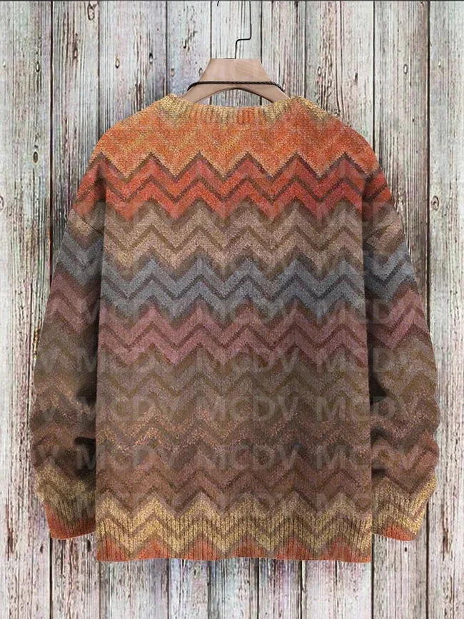 Vintage Gradient Art Print Casual Knit Pullover Sweater Women For Men Sweater