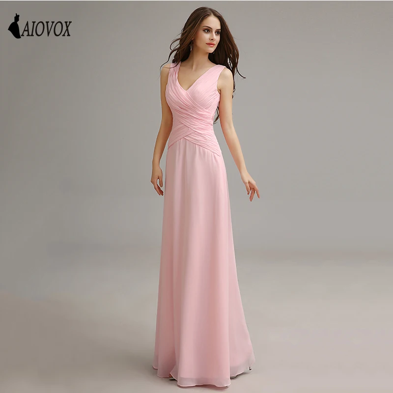 

AIOVOX V neck Pleat Chiffon Bridesmaid Dresses Simple Evening Party Gowns Long Custom Made Junior Homecoming Dress Women