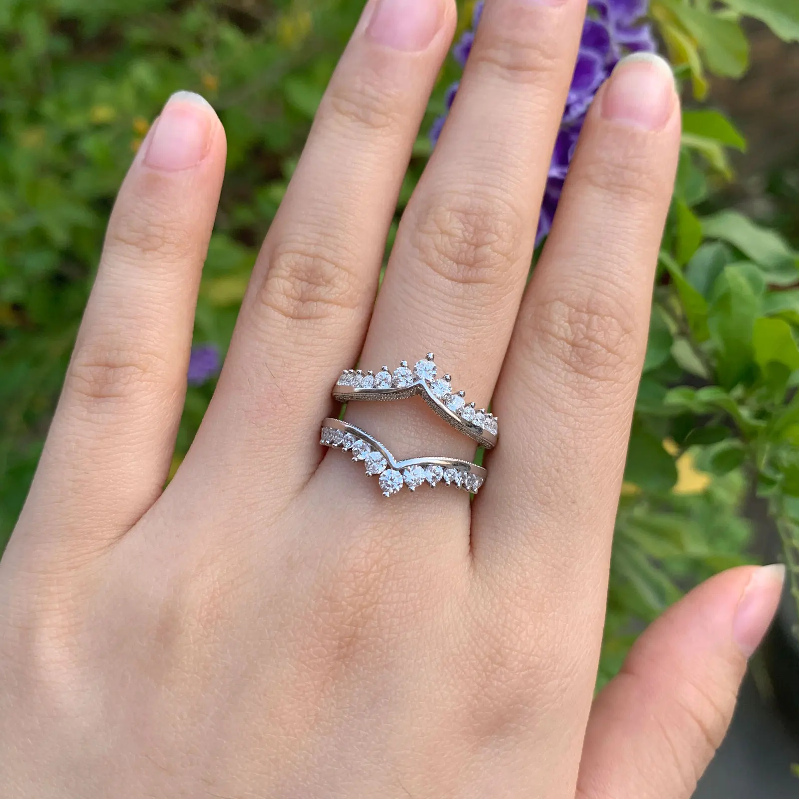 Newshe Luxury Solid 925 Sterling Silver Wedding Engagement Rings for Women High Grade Cubic Zircon Guard Band BR1167 Sf5eea6aef9e74746858b2c4a2e688d6fa