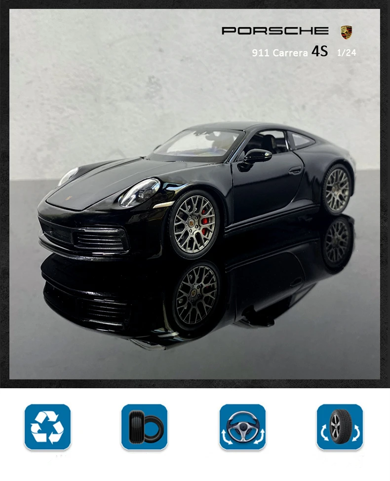 Welly 1:24 Porsche 911 Carrera 4s Sports Black alloy Car