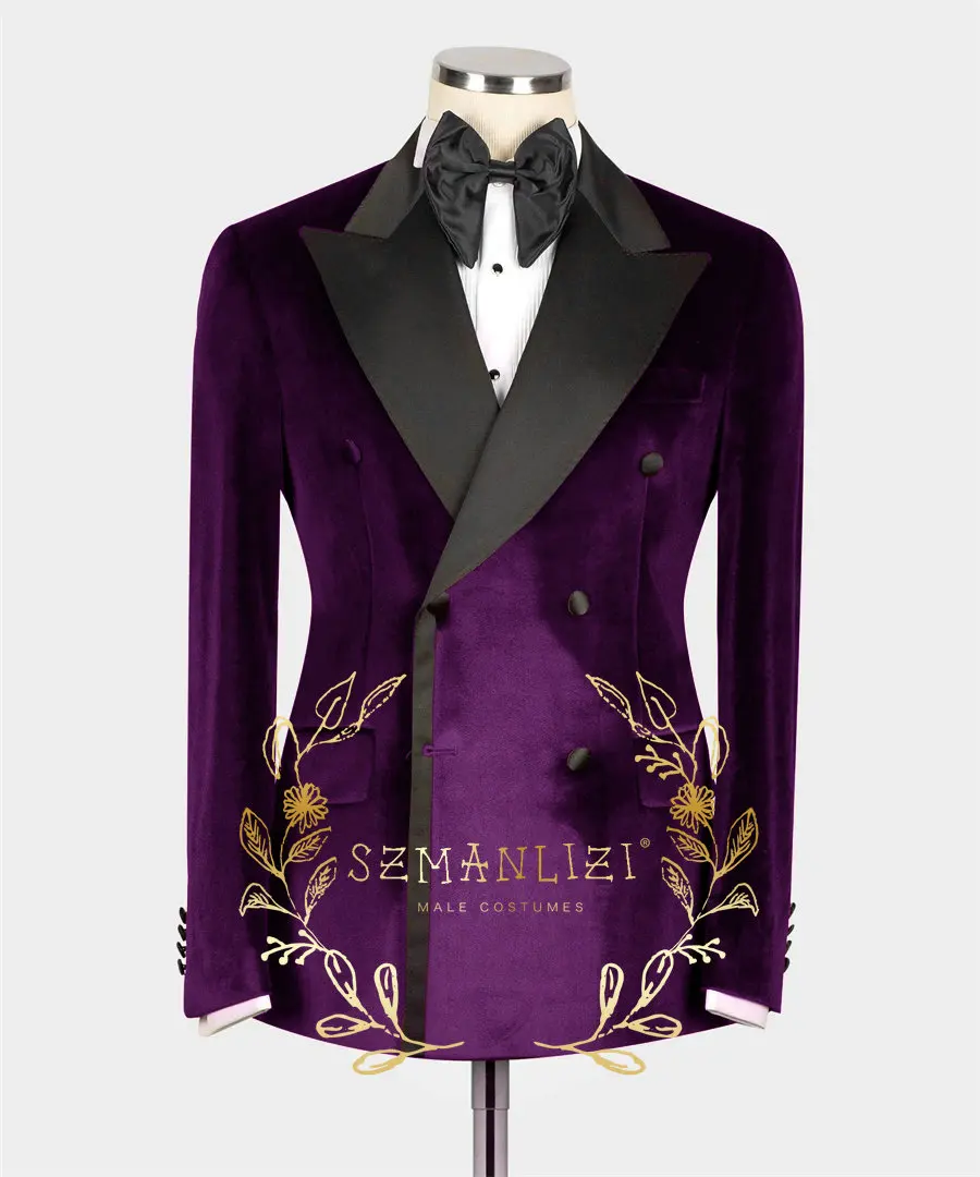 Men Suits Jackets Prom Blazer For Mens Slim Fit Burgundy Velvet Peaked Lapel Male Wedding Party Jacket Fashion Coat