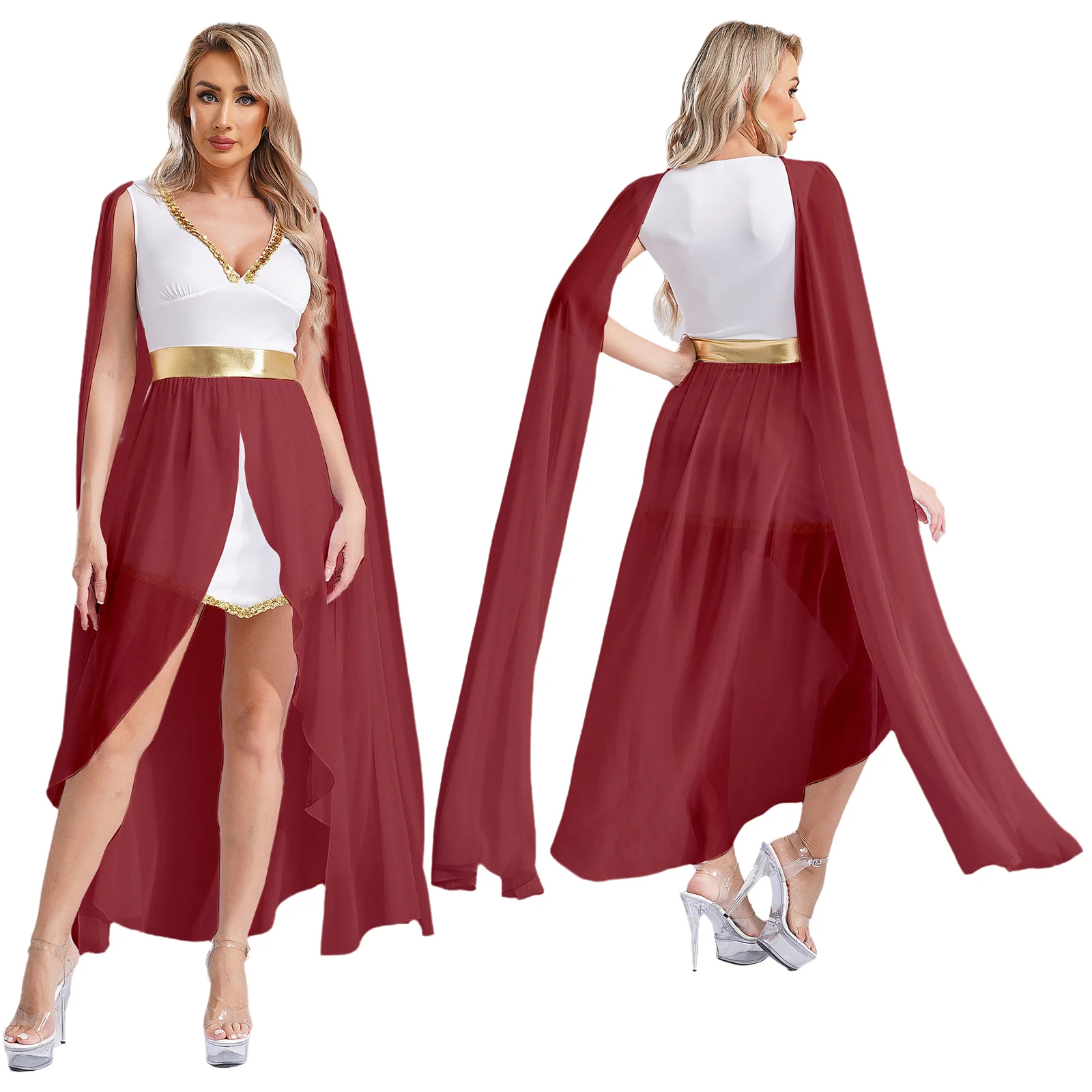 thumbnail image 1 of Trajes de Cosplay de Halloween de princesa griega para mujer, capa con manga y lentejuelas, bata con abertura frontal, disfraz de Cosplay, 1 of 5