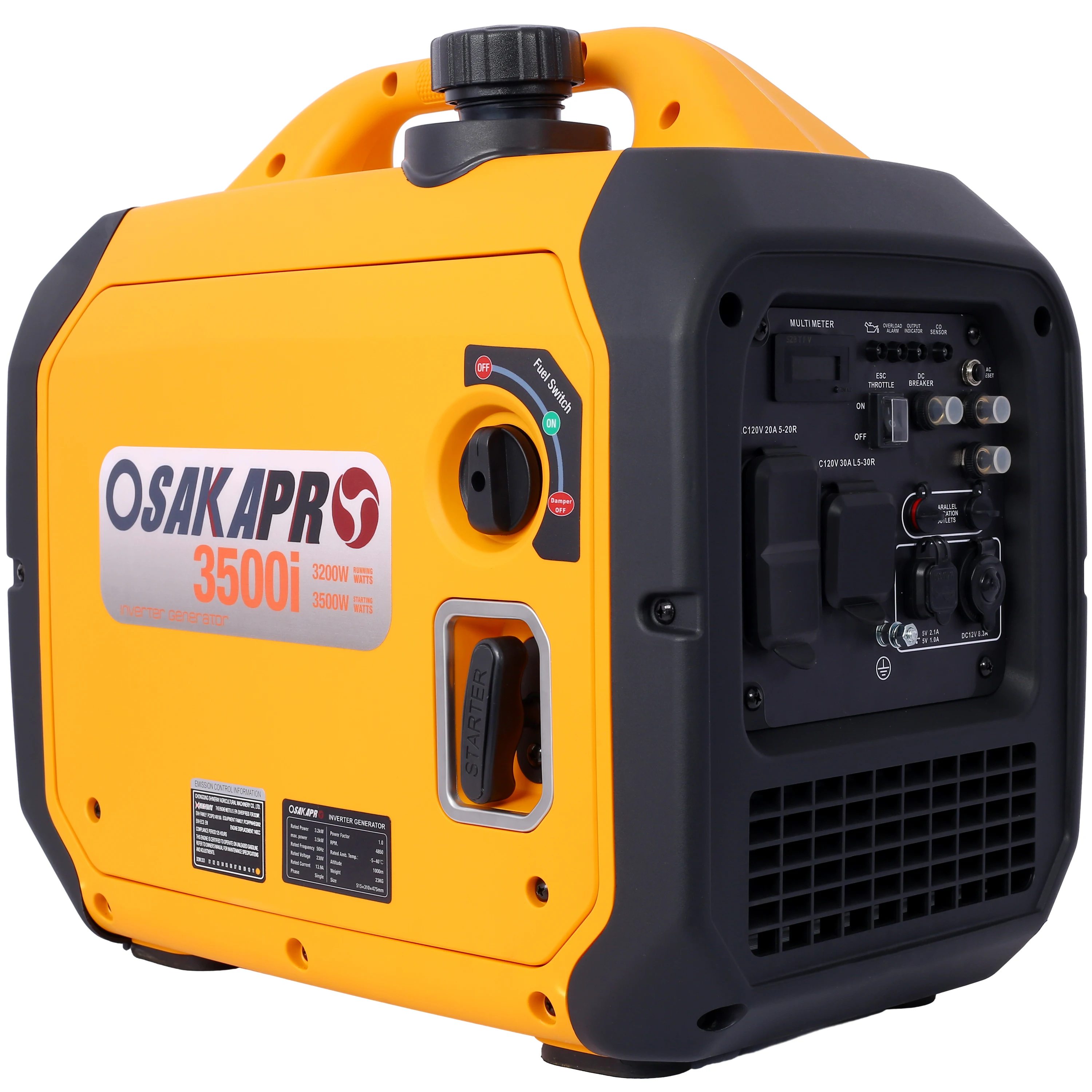3500 Watt Portable Inverter Generator Gas Powered, EPA Compliant with CO SENSOR, Compact and Lightweight for Home Backup Power,