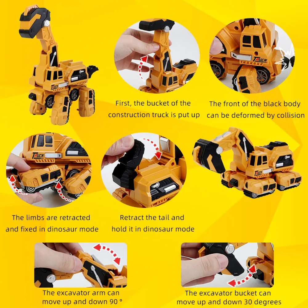 Dinosaur Excavator Engineering Vehicle 2 in 1 Deformation Brachiosaurus Inertial Automatic Crash Transforming Car Toy Kids Gift 6