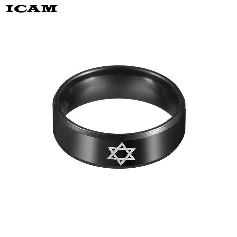 ICAM Black Star of David Ring Men Religious Judaism Israel Jewish Jewelry Men Ring Stainless Steel Obsidian David Star Rings 4