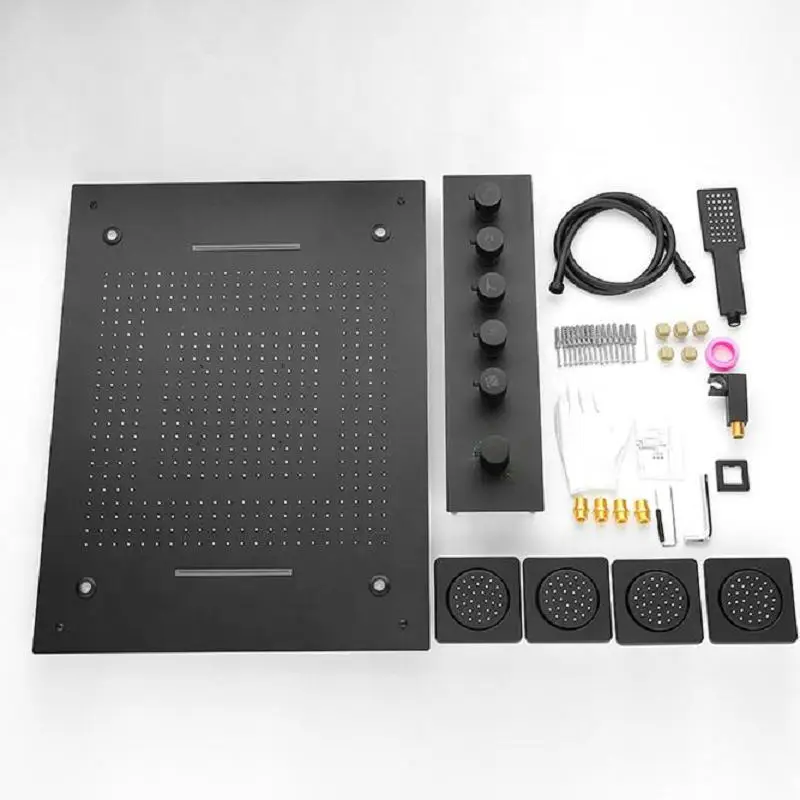 Black 800x600mm Embedded Concealed Ceiling Shower Head Wall Spray Mist Function Waterfall Thermostatic Switch led Shower Faucet