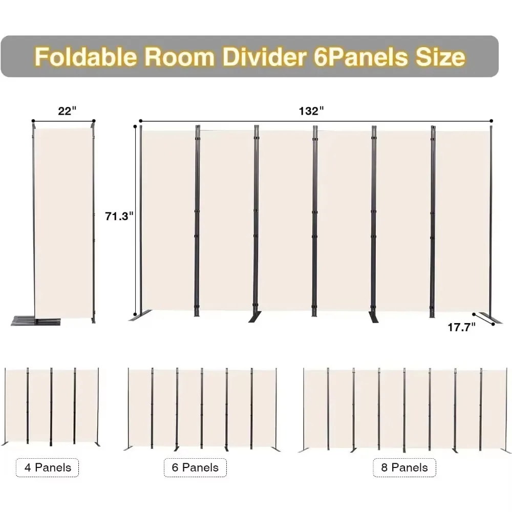 Room Divider 6 Panel Folding Privacy Screens With Wider Support Feet Partition Separator Home Decor Garden Room Divider Screen