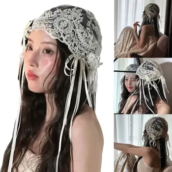 Fascia per capelli da sposa con fiocco in pizzo, stile retrò traspirante, stile francese