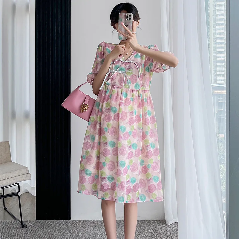 

Платья для беременных в стиле ретро темпераментные женские летние свободные дышащие платья средней длины с V-образным вырезом 2022 Одежда для беременных для фотосъемки Новинка