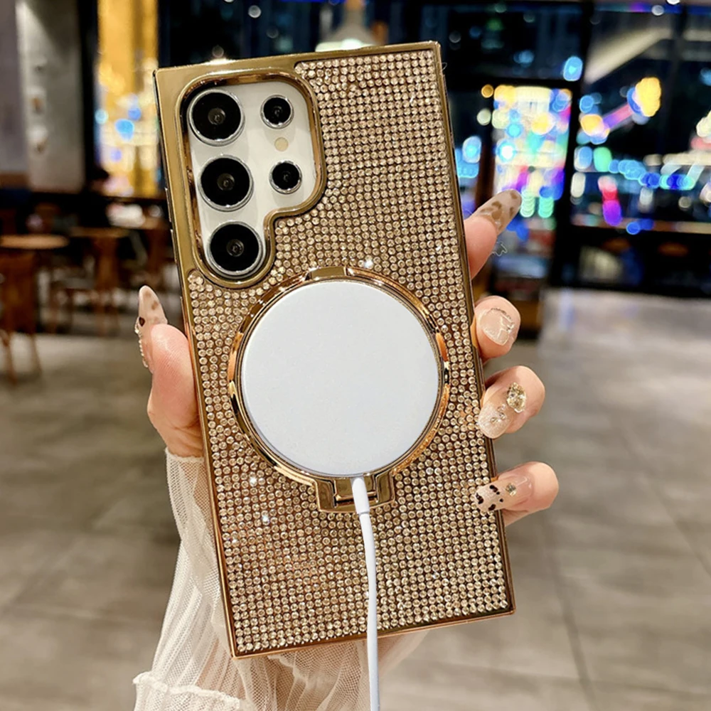 Magnetic Glitter Diamond Phone Case with Mirror Bracket Holder