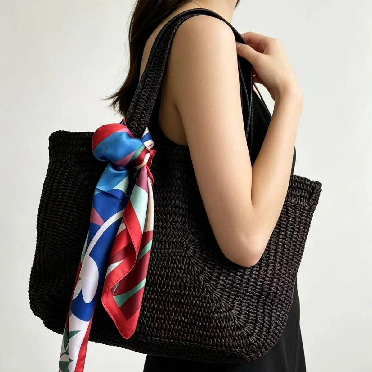Borsa da Spiaggia Boho Intrecciata, Grande Capacità, Borsa a Tracolla in Corda di Carta, Borse Estive in Paglia per Donne, Shopper e Borsette - immagine 2