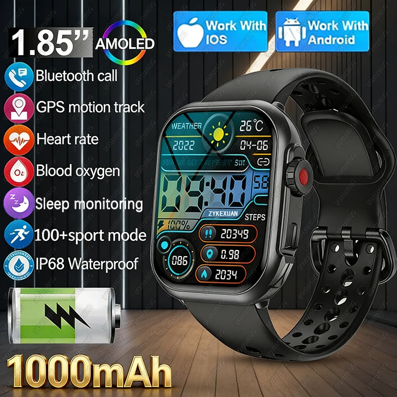 Smart Watch 2026 1000 mAh - Montre Connectée AMOLED GPS IP68 Étanche Appels Bluetooth Homme Femme
