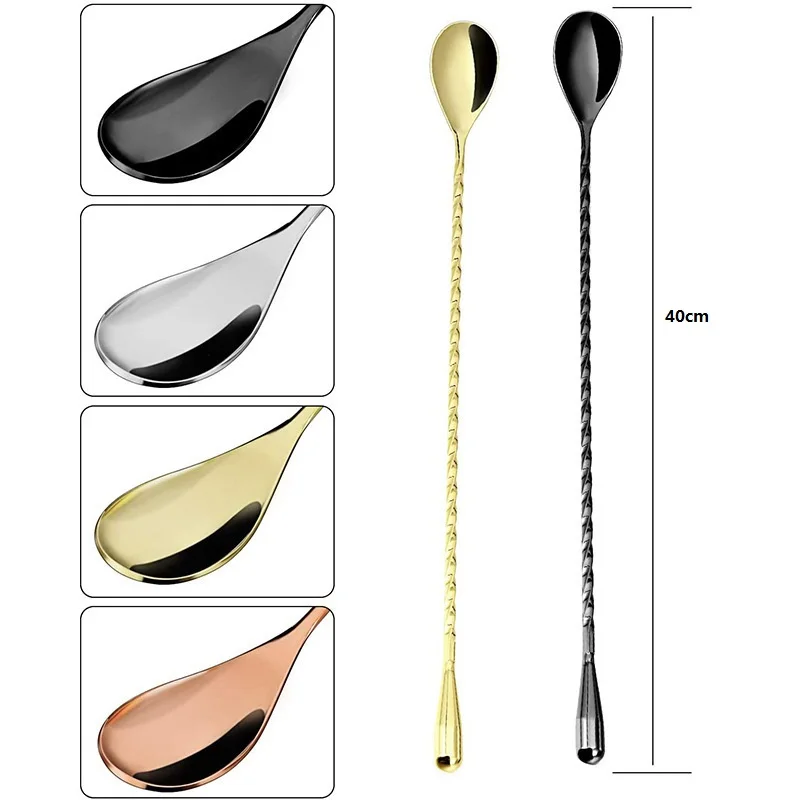 3PCS 40cm Long 18/8 Stainless Steel Bar Spoon Mixing Spoon Bar Accessories Black Cocktail Stirrer Copper Gold Bartender