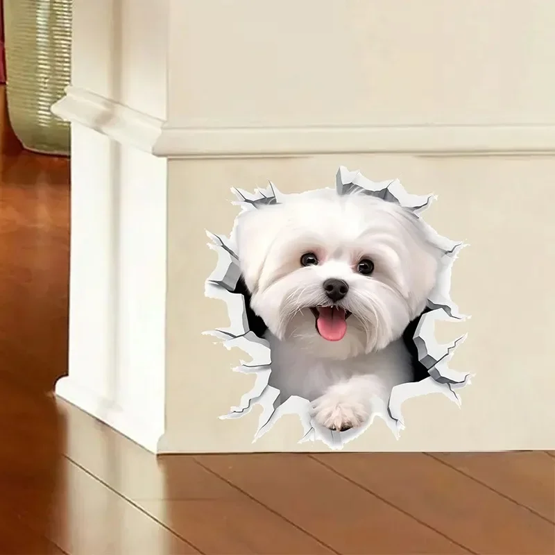 1pc Creative 3D Cracked Animal Dog Toilet Sticker, Adorable Bathroom Decor, Wall Self-Adhesive Art, Bathroom Decor - Image 2