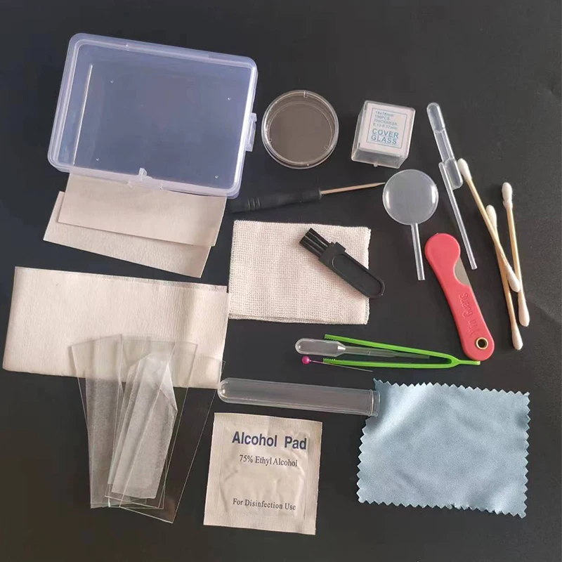 Microscope Accessories Kit Biology Science Experiment Sets Box Dropper Tweezers Cover Slides Screwdriver Straw Microscope Parts