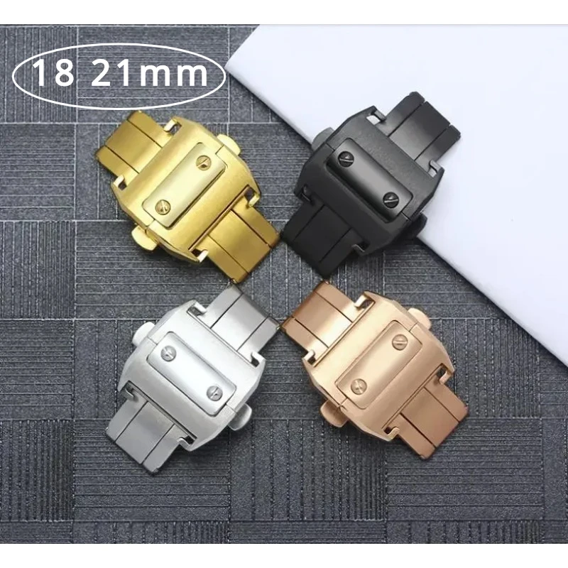 Accessori Per Orologi Fibbia Per Cartier Santos Series Button Solid Stainless Steel Butterfly Buckle Watch Clash 18 21Mm Men