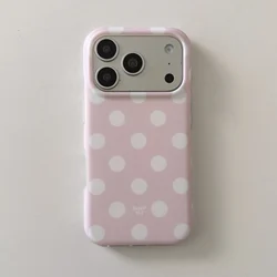 Elegant Matte Pink Phone Case with White and Brown Polka Dots - Rounded Edge Shockproof Design - iPhone 15 (WHITE)