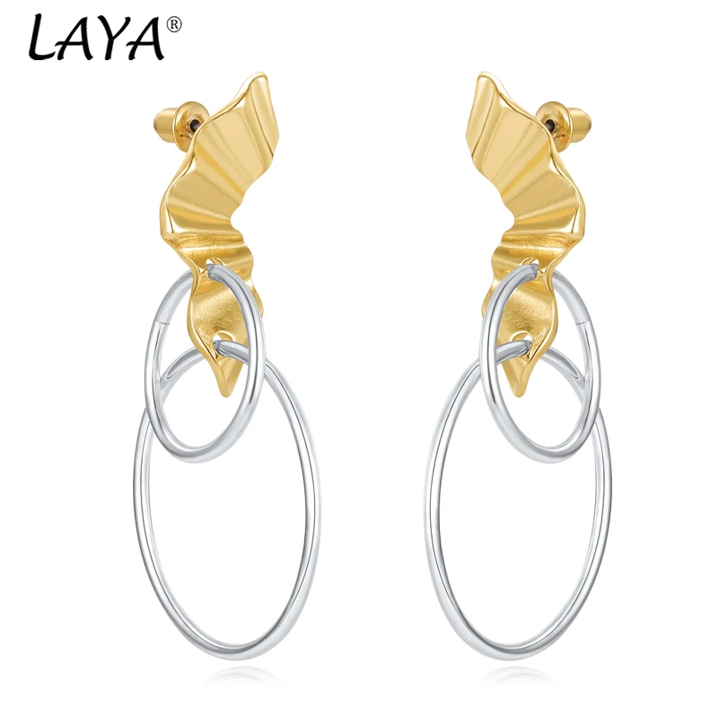 

LAYA 2024 New Geometric Light Luxury Earrings 925 Double Ring High Quality Metal Copper Earrings For Women