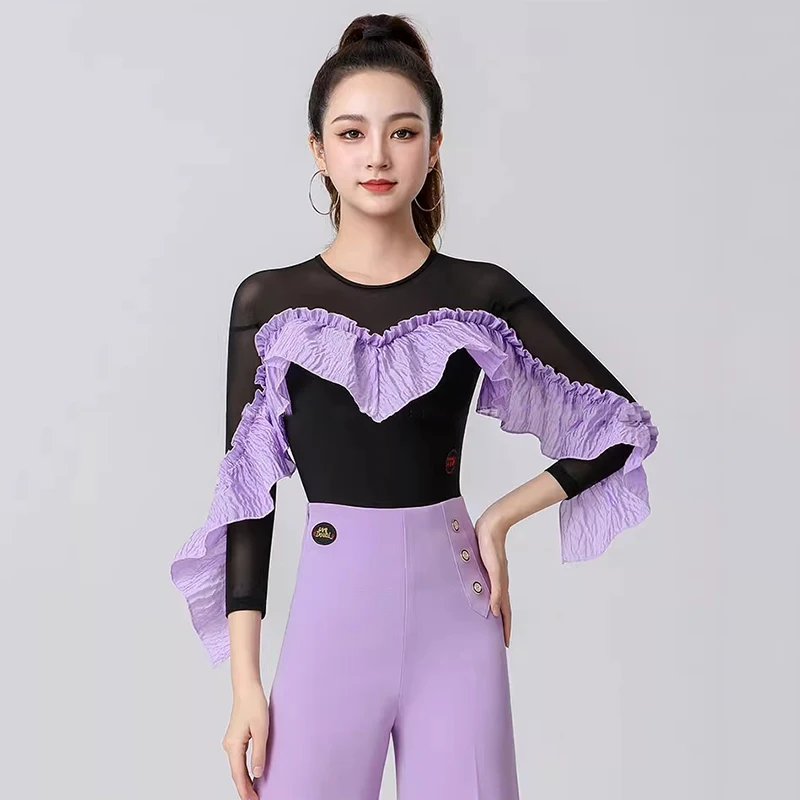 

2024 New Sexy Latin Dance Tops Women's Waltz Practice Clothes National Standard Ballroom Leotard Modern Bodysuit Costumes