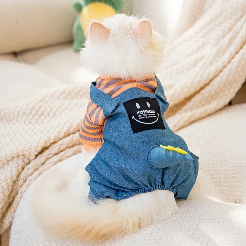 

Pet Autumn Thin Four-legged Clothes Cats Anti-fall Striped Dinosaur Carrier Pants Puppy Dog Clothing Cat Cat Clothes