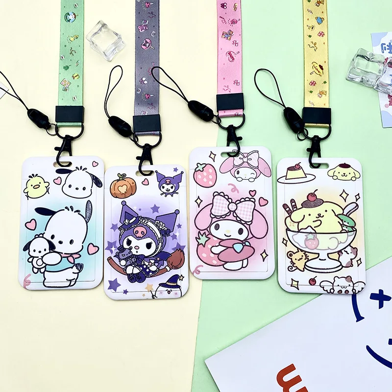 

Original Sanrio Card Holder Hello Kitty Kulomi Melody Cute Cartoons Figure PVC Card Cover Student Campus Lanyard ID Hanging Neck