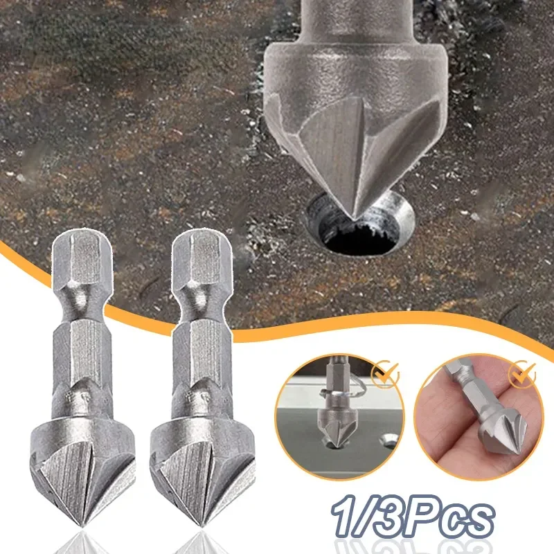 Hexagonal Shank Six-Blade Chamfering Tool Carbon Steel Sandblasting Chamfering Knife Woodworking Hole Opener Countersink 10 35mm high speed four slot four blade steel twist drill bit 6 35mm hexagonal shank woodworking tools drill bit hole opener saw