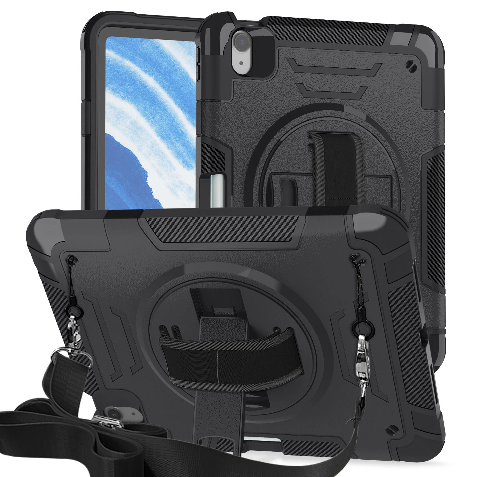 Full Body Shockproof Tablet Case with Rotating Hand Strap and Stand, 10.2-Inch