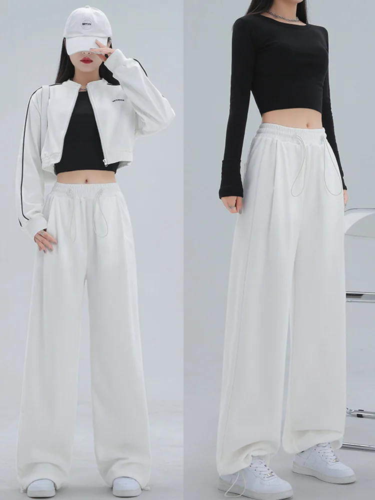 Women Pants 2024 Spring Summer Casual Women Elastic Waist Straight Sprots Trousers Cargo Long Pants Outside Loose Trousers