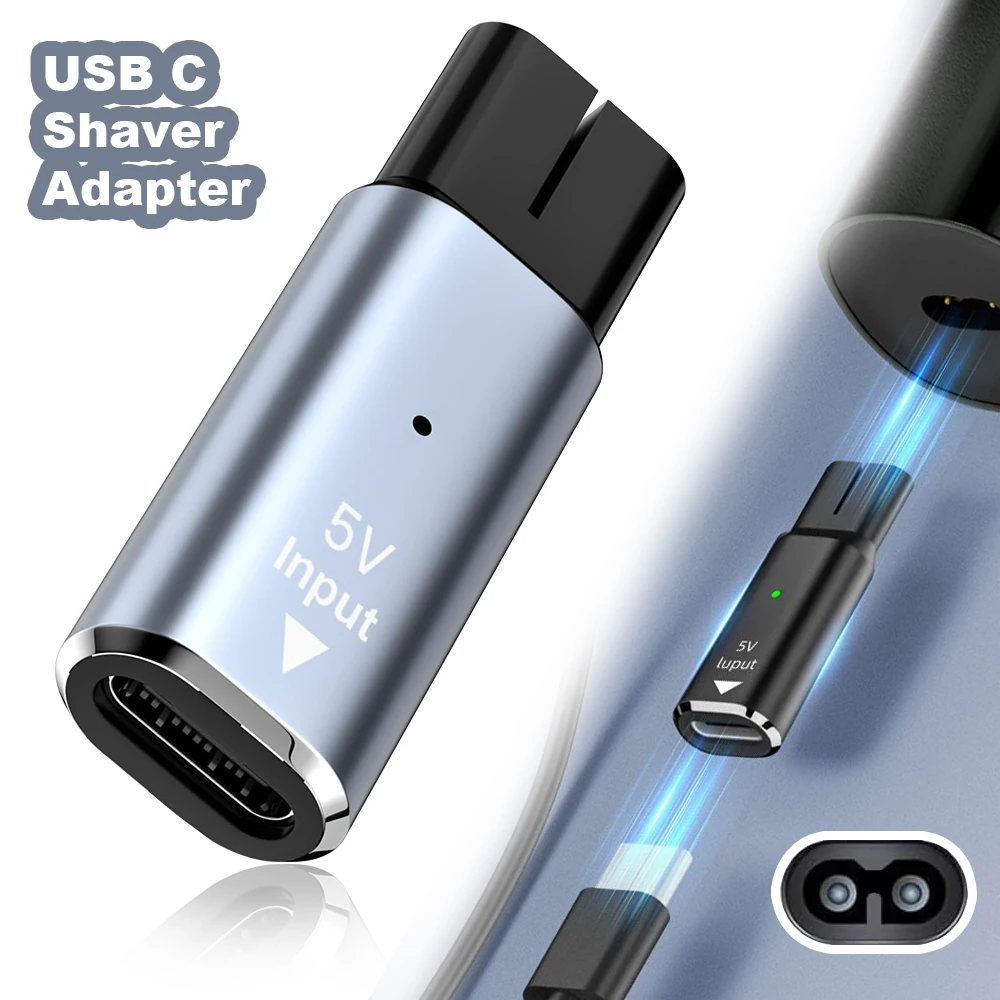 Adaptador Carregador Tipo-C 5V para Aparador de Barba Philips One Blade QP2724 QP2834 QP1424 QP1924 QP4631