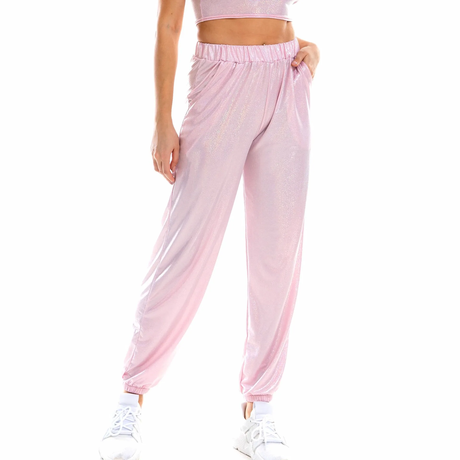 2026 New Arrival: Women's Elastic Waist Shiny Orange Pants, Asian Sizes Elastic Waist Yoga Trousers. White, Pink, Yellow 3