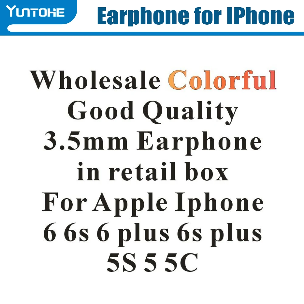 

300pcs/lot Wholesale Multicolor 3.5mm Earphone with Mic and Volume Control for Apple iphone 6 6s Plus 5 5s with box