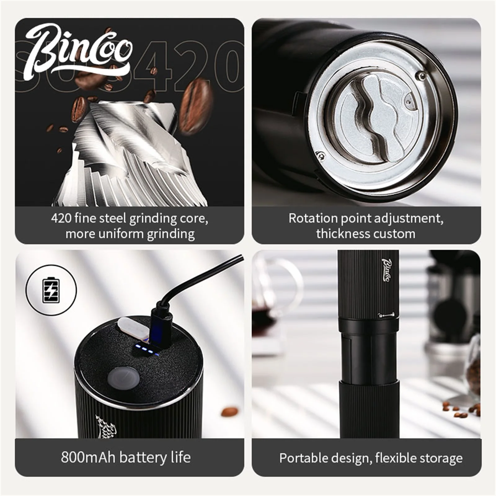 مطحنة قهوة كهربائية USB قابلة للشحن Bincoo