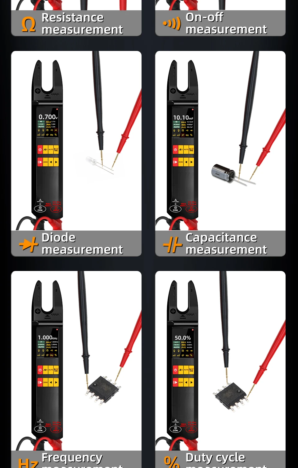 U5 Clamp Meter Open-Jaw DC AC 600A Smart TRMS Digital Multimeter Amp Capa Diode