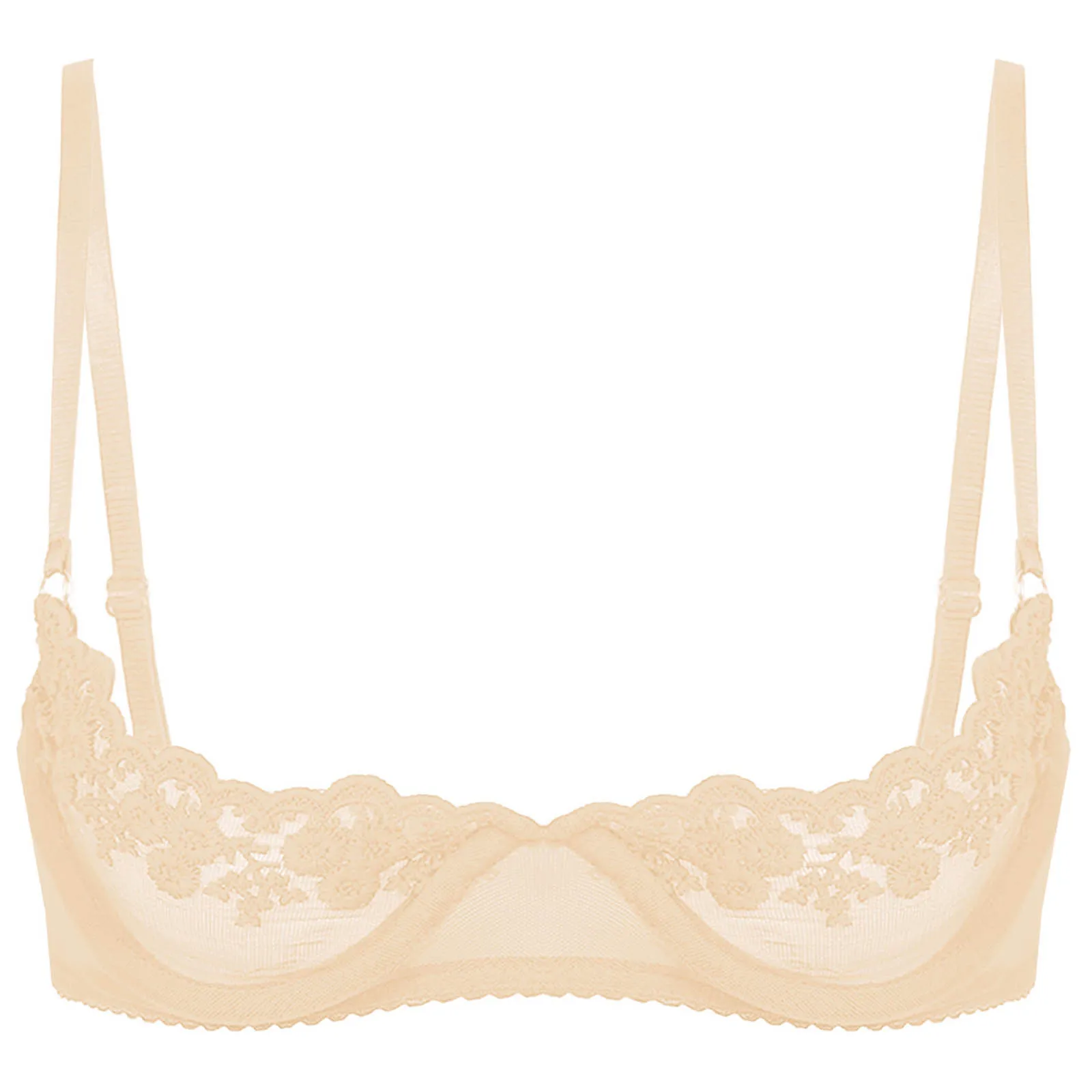 thumbnail image 1 of Lencería de mujer, encaje Floral transparente con aros, Push Up, sujetador de copa 1/4, ropa interior, correa ajustable, sin forro, pecho abierto, sujetador expuesto, 1 of 5