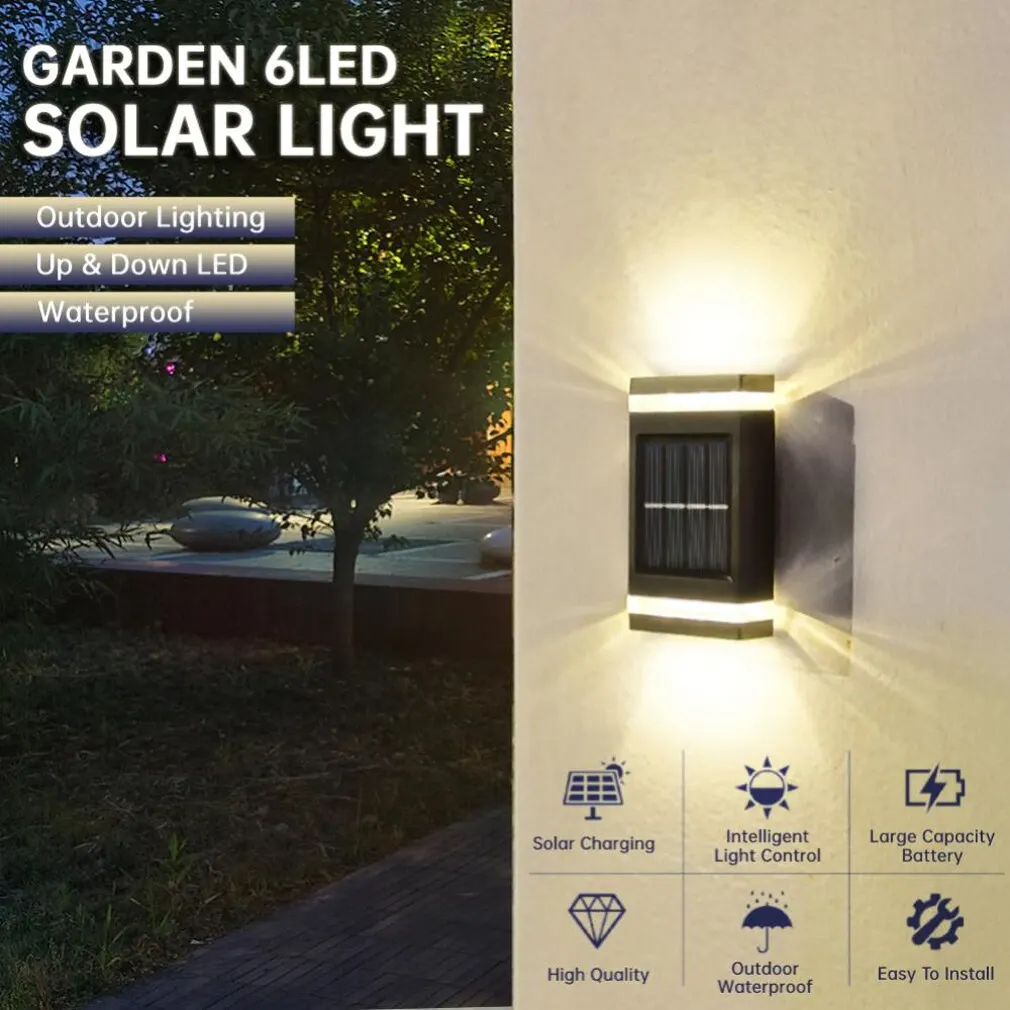 

6Led Solar Wall Lamp Outdoor Waterproof Solar Powered Light UP and Down Illuminate Home Garden Yard Decoration Outside Sunlights