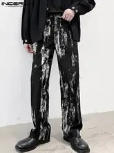 

Stylish Handsome New Men's Pantalons See-though Ink Splash Printing Long Pant Loose Comfortable Straight Wide Leg Trousers S-5XL