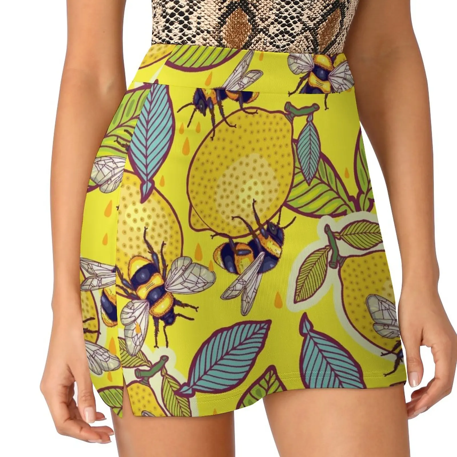 Yellow lemon and bee garden. Light Proof Trouser Skirt korean style skirt Women's summer skirts skirts for womans cute skirt маркер copic y13 лимонный lemon yellow