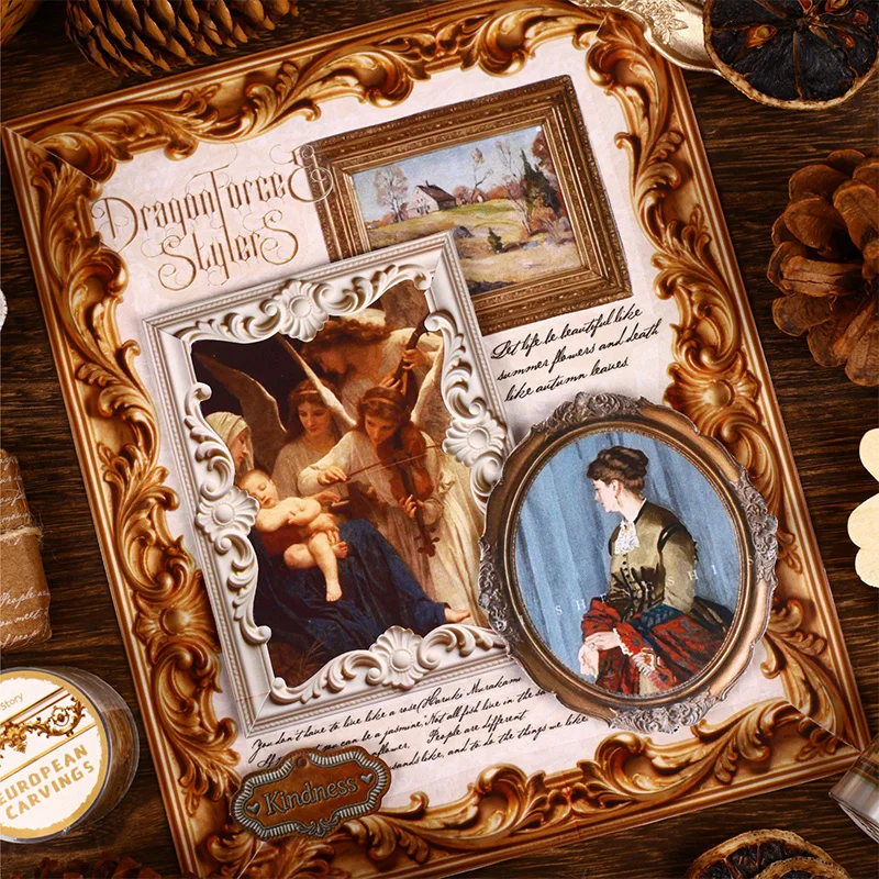 6롤 - 유럽풍 레트로 조각 DIY 창의적인 콜라주 장식 PET 테이프