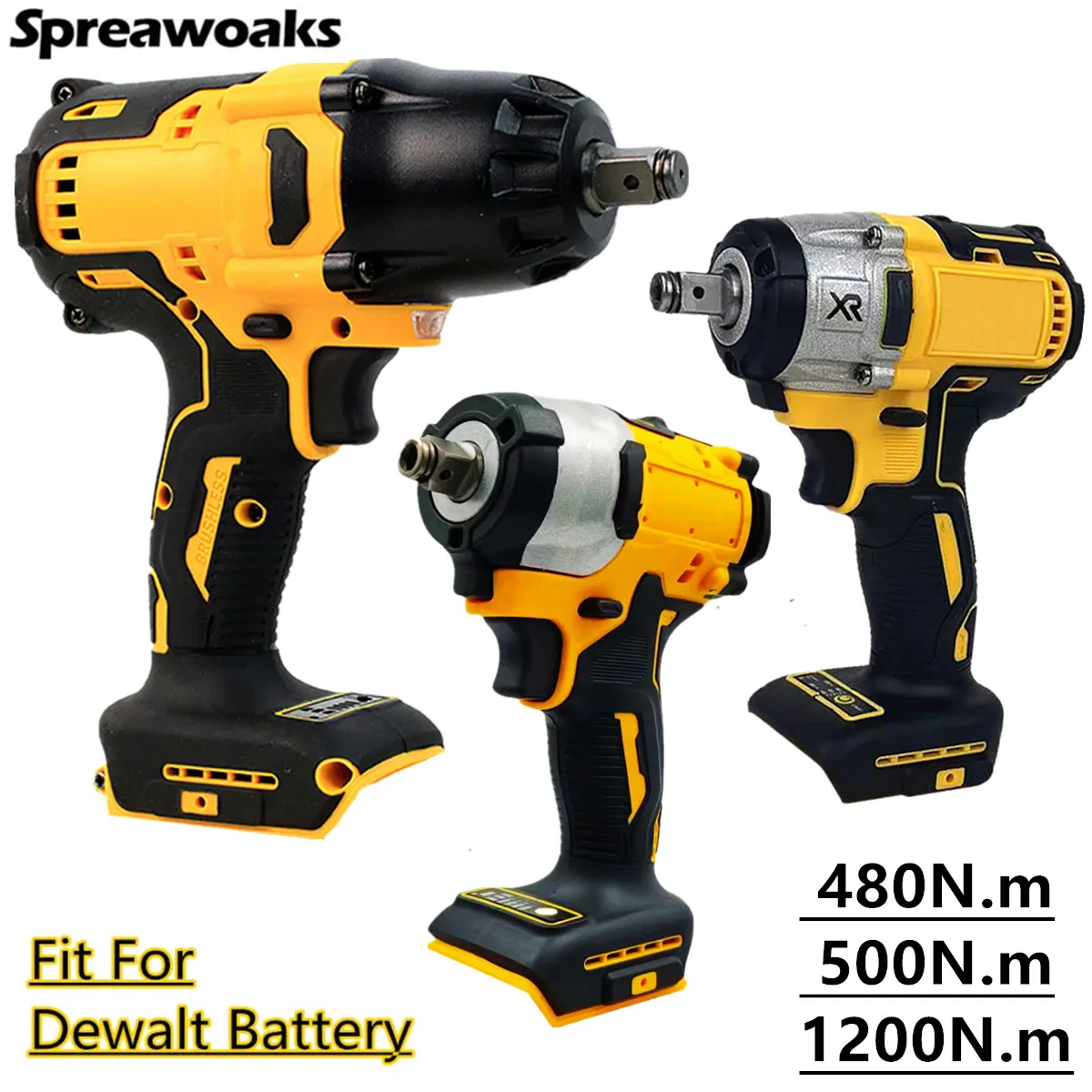 Brushless Impact Wrench Fit For Dewalt 20V Battery 480/500/1200N.m Electric Cordless Driver Car Repair 1/2 inch Power Tools