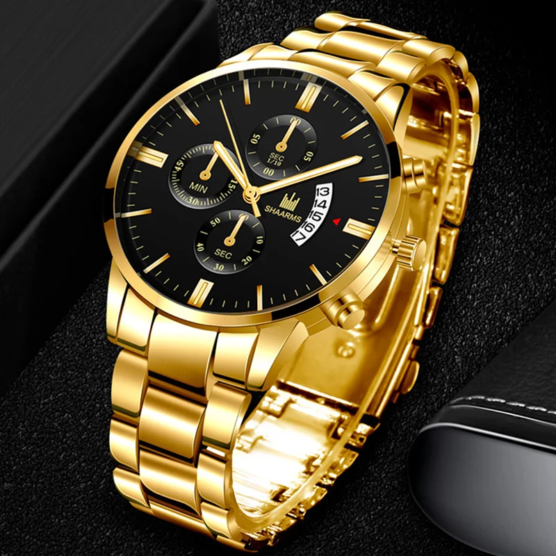 2021 Relogio Masculino Men's Watch Fashion Stainless Steel Case Strap Hand Calendar Men Quartz Business Reloj Hombr | Наручные часы