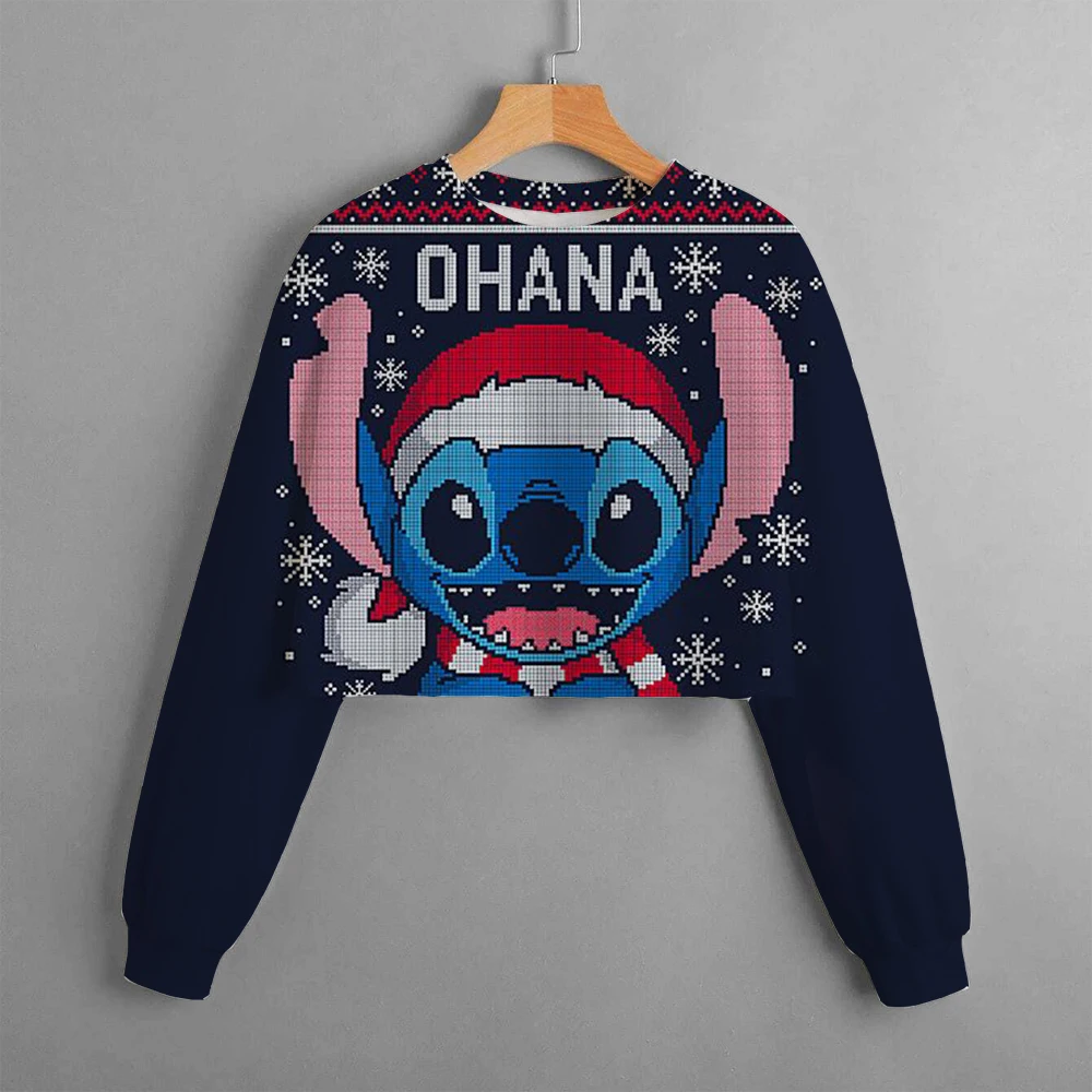 Lilo & Stitch 크리스마스 프린트 라운드 넥 맨투맨, 캐주얼 크리스마스 휴일 어린이 3D 맨투맨 풀오버 디즈니, 소녀 상의