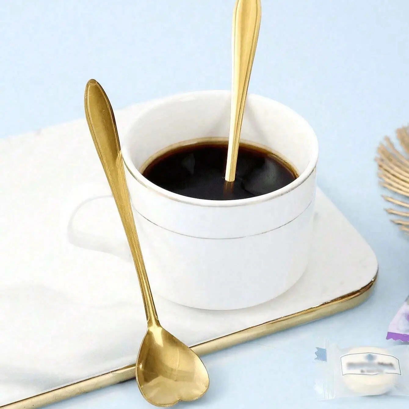 Set di 7 cucchiaini in acciaio inox, a forma di cuore, cucchiaini da caffè, cucchiaini da dessert, cucchiaini da gelato, cucchiaini da tè, cucchiaio da amore, regalo carino (blu, 7