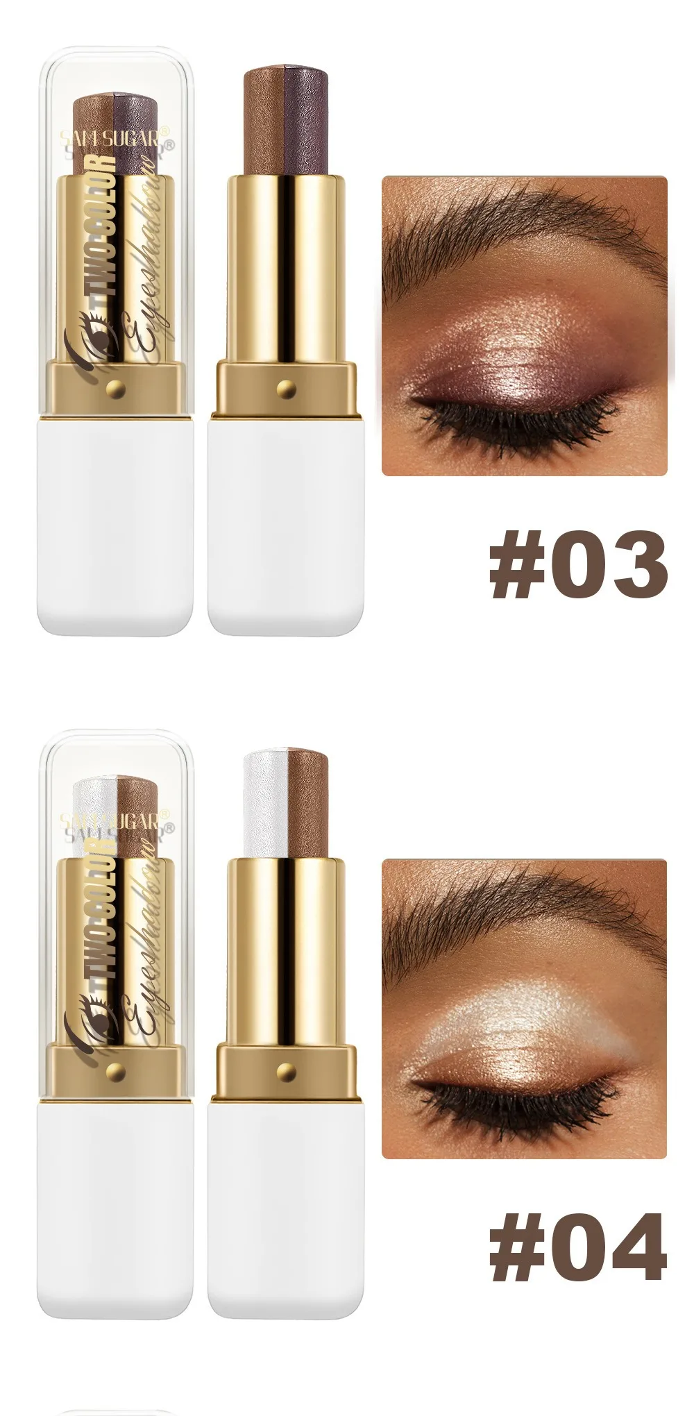 Double Color Eyeshadow Stick Glitter Highlight Shadow Stick Eye Makeup Waterproof Lasting Shimmer Metallic Eyeshadow Makeup
