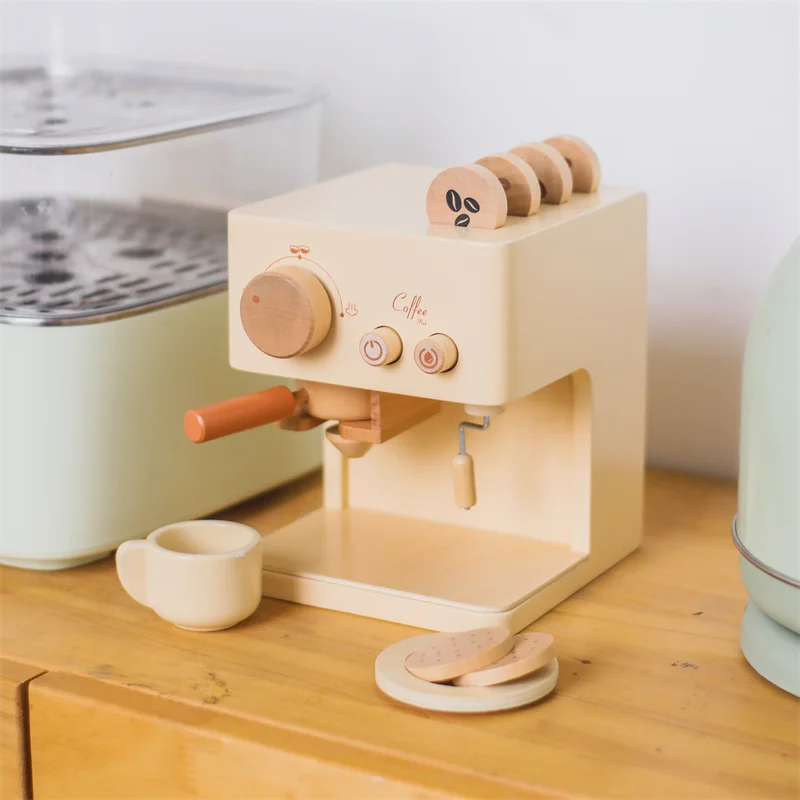 10pc Baby Coffee Machine Toy Set Wooden Kitchen Supplies Coffee Machine Model Children Play Simulation Cake Pretend Toys kitchen toys pretend kitchen toys pretend coffee set toys