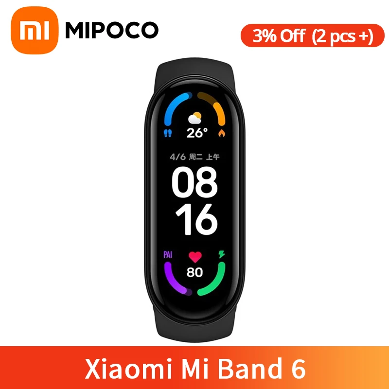 Умный Браслет Xiaomi Mi Band 6 с поддержкой нескольких языков AMOLED экран 1 56 дюйма
