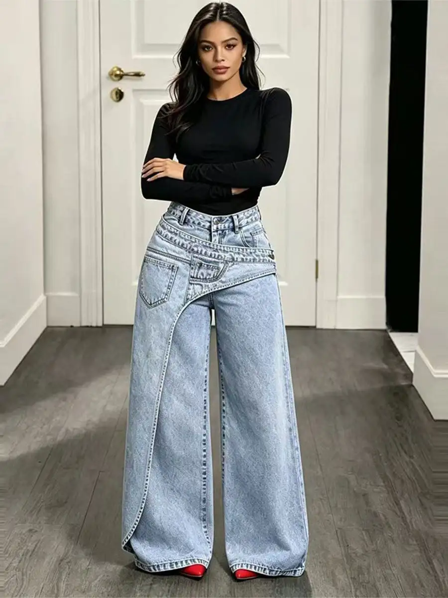 Newly Autumn Wide Leg Jeans Pants Sexy Women High Waist Elegant Streetwear Denim Straight Trousers