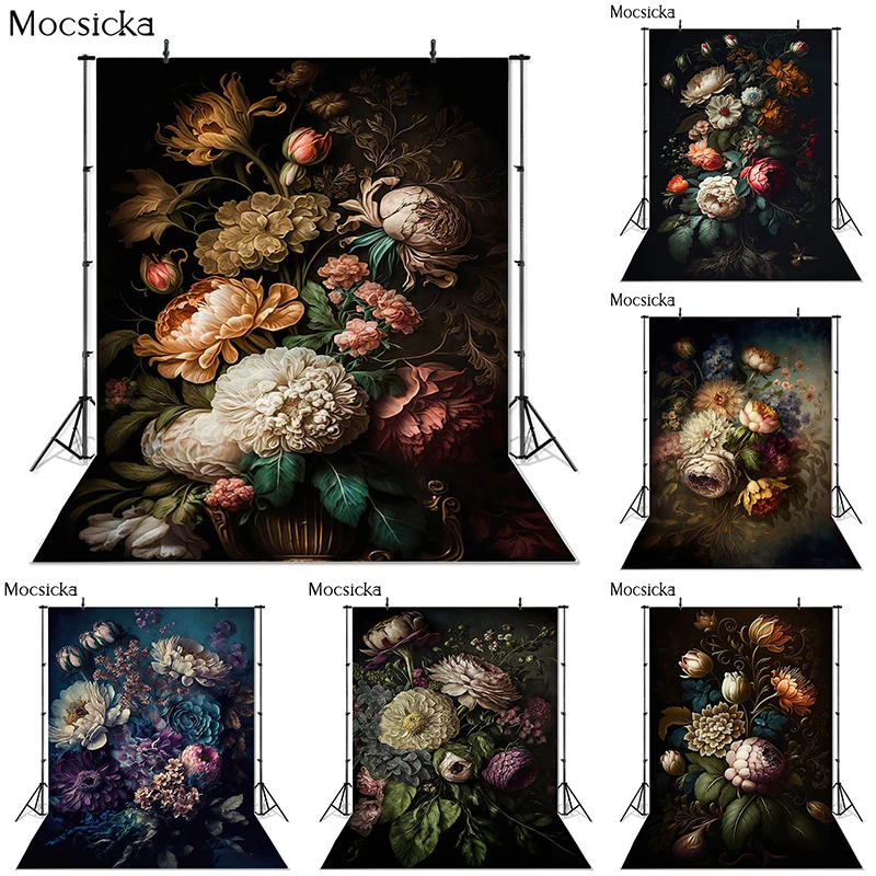 Mocsicka Dark Floral Background Adult Art Portrait Poster Curtain Maternity Wedding Abstract Photo Studio Photography Backdrops