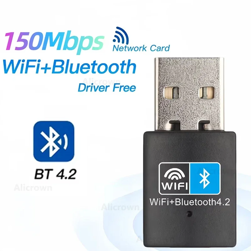 Mini USB WiFi Adaptörü 150 m 2.4G Bluetooth 5.0 Taşınabilir Kablosuz Ağ Kartı Adaptörü PC Dizüstü Windows 10/11 Sürücü Ücretsiz