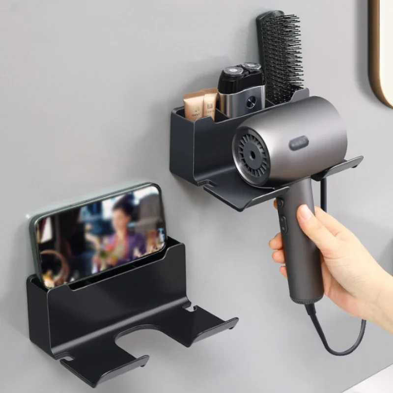 Hair Dryer Bracket Plastic Wall Mounted Bracket Hair Dryer Storage Box Bathroom Hair Tooth Brush Holder 1pc